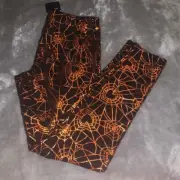 Girls Size XXL 18 Halloween Leggings Black Metallic Orange Spider Webs Celebrate