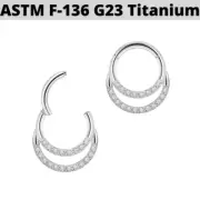16G 5/16 TITANIUM DOUBLE LINE CZ HINGED SEGMENT CLICKER NOSE SEPTUM TRAGUS RING