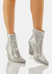 [AZALEA WANG] Silver Show Some Love Rhinestone Boots