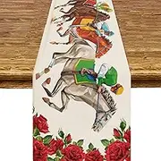 Derby Table Runner Kentucky Horse Race Party Decorations 72×13inch Horse Racing Run for The Roses Table Runner Decor for Home Dining Room Kitchen Table Decoration