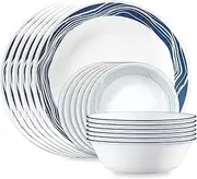 [CORELLE] Vitrelle 18-Piece Service for 6 Dinnerware Set, Triple Layer Glass and Chip Resistant, Lightweight Round Plates and Bowls Set, Acadia