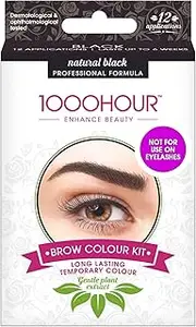 1000 HOUR Brow Colour Kit Natural Black - New Gentle Plant Extract Formulation and Application Steps - Long Lasting Temporary Colour - Lasts Up To 6 Weeks - 12 Applications - Professional Formula