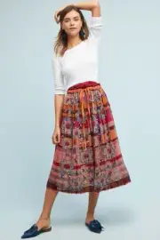 NWT Anthropologie Virgo Embroidered Skirt, by As Know As - Red motif, One Size