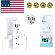 Compact 9-in-1 Surge Protector with 180° Rotating Plug & Fast USB-C Charging