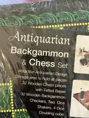 Antiquarian Backgammon & Wooden Chess Set 1998 NEW SEALED