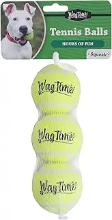 WagTime Squeak Tennis Balls 3pk - Durable, Fun Dog Toy for Fetch & Play - Bright Colours, Safe Non-Toxic Material, Ideal for Small to Large Breeds - Interactive Pet Exercise & Entertainment