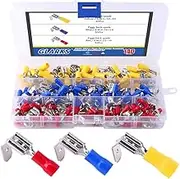 Glarks 140pcs 22-16/16-14/12-10 Gauge Semi-Insulated Piggy Back Spade Quick Splice Crimp Terminals Connectors Assortment Kit