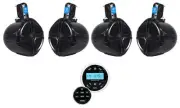 Rockville RGHR2 Marine Bluetooth Receiver, USB+Remote+(4) 8" Wakeboard Speakers