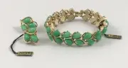 Vtg Crown Trifari New Faux Jade Lucite Gold Tone Bracelet & Clip Earrings. #325