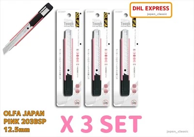 OLFA SLIM UNIVERSAL CUTTER BLADE PINK 203BSP 12.5mm M-TYPE AUTO LOCKING X 3