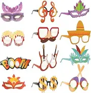 COOLHIYA 12pcs Mardi Gras Paper Glasses Cartoon Eyeglasses Photo Booth Props Eyeglasses Carnival Party Decoration Carnival Paper Glasses Carnival Paper Galsses Luau Party Glasses Prom Decor