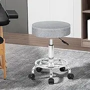 ALFORDSON Salon Stool Kori Round Swivel Drafting Rolling Stools in 51.5-68.5cm Height Adjustable Fabric Spa Stool with Footrest Wheels Backless Hair Dress Barber Chair for SPA Massage Light Grey
