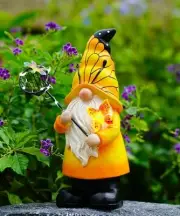 Solar Gnome Statues Outdoor Decor: Garden Garden Gnome Catching Dragonfly