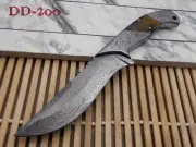 10.5" full tang Damascus clip point blade skinning knife with Leather sheath