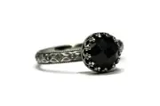 8mm Rose Cut Black Onyx Ring Symmetrical Flower Crown 925 Sterling Silver