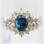 Australian Black Opal Diamond Gold Platinum Ring 1.99CTW