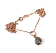 925 Solid Sterling Silver Rose Gold Cut Labradorite Chain Pendant-18.6 INCH D163