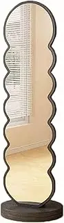 360° Rotating Full Length Mirror,3 in 1 Standing with Wavy Solid Wood Full Length,Coat Rackand Storage Shelf,for Bedroom Living Room Or Bathroom(White,166x36cm)