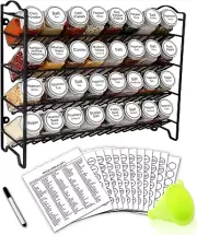Spice Rack Organizer with 32 Empty Square Glass Spice Jars, 386 White Spice