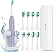 Fronix Electric Toothbrush for Adults with 8 Brush Heads, Sonic Toothbrush Rechargeable with a Holder & Travel Case, 2.5 Hours Charge for 120 Days Use - Light Purple