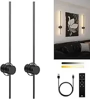 Wireless Sconces, Wall Sconces Set of Two Battery Operated, Indoor Dimmable LED Wall Light, 350° Rotation for Wall Decor Living Bedroom Hallway, Black 31 Inch