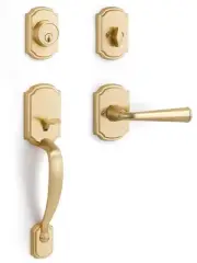 1 Pack Gold Front Door Handle and Deadbolt Set Reversible Lever Entry Lock Ha...