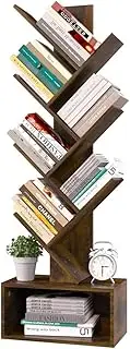 DelSol Tree Bookshelf, 6 Shelf Retro Floor Standing Bookcase, Tall Wood Book Storage Rack for CDs/Movies/Books, Utility Book Organizer Shelves for Bedroom, Living Room, Home Office
