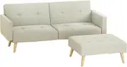 Artiss 3 Seater Sofa Bed with Ottoman, Futon Recliner Sofa Couch Lounge Sleeper Sofas Home Bedroom Office Furniture, Adjustable Backrest Tufted Seat Cushion Beige