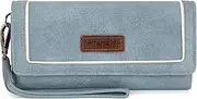 [Montana West] X Wrangler Wallet for Women Phone Wristlet Wallet Ladies Felame Large Capacity Clutch Wallets with Coin Purse, Jeans Blue-white