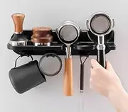 Space Saving Coffee Bar Shelf, 58mm Portafilter Holder Wall Mount Coffee Station Organizer, Floating Shelf Wall Rack for Coffee Bar Accessories for Home Office Coffee