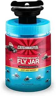 [Catchmaster] Reusable Fly Traps Outdoor Jar 1-Pack, Bug Catcher and Flying Insect Trap with Food-Based Lure for Pest Control, Pet Safe, Non Toxic Bulk Fly Traps