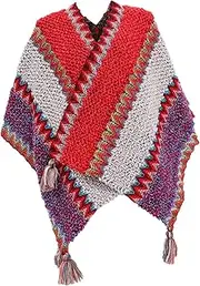 [Healeved] Ethnic Style Warm Open Front Cape for Women Fashionable Printing Cardigan Sweater Shawl Cozy Cloak for Fall and Winter Wear