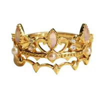 在飛比找ETMall東森購物網優惠-ANGEL 復古羅馬皇冠珍珠閃耀鋯石戒指(金色)