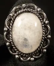 German Silver Rainbow Moonstone ring. Size 9