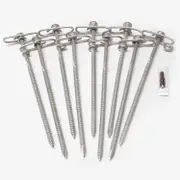 Outdoor Camping Steel Screw Tent Pegs and Guy Ropes - Set of 9 Pegs