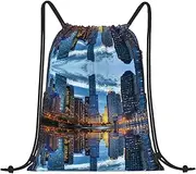 DEXNEL Chicago Illinois Usa Drawstring Backpack Sports Gym Bag For Women Men Children Large Size Swim Bag