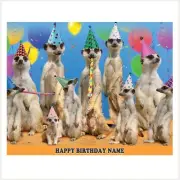 Meerkats Party Hats PERSONALISED ICING edible image cake topper funny animals A4
