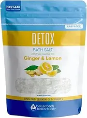 Detox Bath Salt 32oz (2-Lbs) - Epsom Salt Bath Soak With Ginger & Lemon Essential Oil Plus Vitamin C - All Natural No Perfumes No Dyes - Detoxify & Revitalize Your Body & Mind Naturally