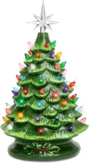 15In Ceramic Christmas Tree, Pre-Lit Hand-Painted Tabletop Holiday Tree, Star To