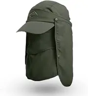 [YUNFANG] Sun Cap with Removable Face Neck Cover Flap Quick Dry Breathable Fishing Hat Summer Outdoor Sun Protection Wide Brim Fishing Cap for Man and Women