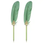 Feather Ballpoint Pens Bulk, 2Pcs Black Ink Quill Writing Pens, Dark Green