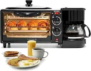 3 in 1 Breakfast Maker Station, Includes Coffee Maker, Non Stick Griddle, Toaster Oven, 1050W Multifunctional Breakfast Machine, 100 to 230° Temperature Control, for Apartments Kitchenettes(Black)