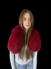 Natural Finn Fox Fur Scarf 40' (100cm) Deep Red Saga Furs Big Collar Fur Stole