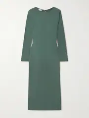 [Dries Van Noten] Dries Van Noten - Paneled Crepe De Chine Midi Dress - Gray green - FR 42 FR 42 Green