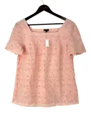 New Talbots Women M Pink Eyelet Embroidered Cotton Lined Peasant Top Fairycore