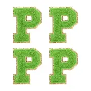 4Pcs Chenille Letter Patches Iron on Letter Patches Green P Alphabet Decorative
