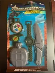 MILITARY ACTION PLAYSET 5PCS COMPASS WHISTLE CANTEEN KNIFE WATCH NIP KIDS BOYS