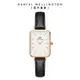 Daniel Wellington DW 手錶 Quadro Sheffield 20X26經典黑真皮皮革小方錶 玫瑰金 DW00100434