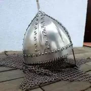 MEDIEVAL ANCIENT WARRIOR BATTLE HELMET WITH CHAINMAIL CURTAIN.( WITHOUT STAND )