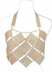[Aksod] Rhinestone Bra Chain Glitter Crop Top Sparkly Sleeveless Shirt Rave Party Clubwear Body Jewerly for Women